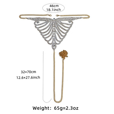 Gold-tone rhinestone bra and thong body chain set with a fan-like pattern, sparkling on a white background. - Image 8