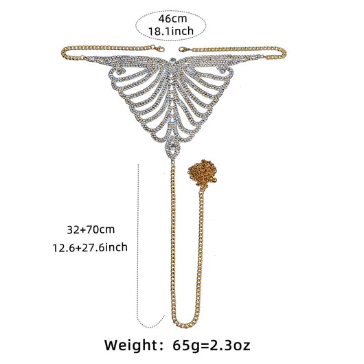 Gold-tone rhinestone bra and thong body chain set with a fan-like pattern, sparkling on a white background. - Image 8