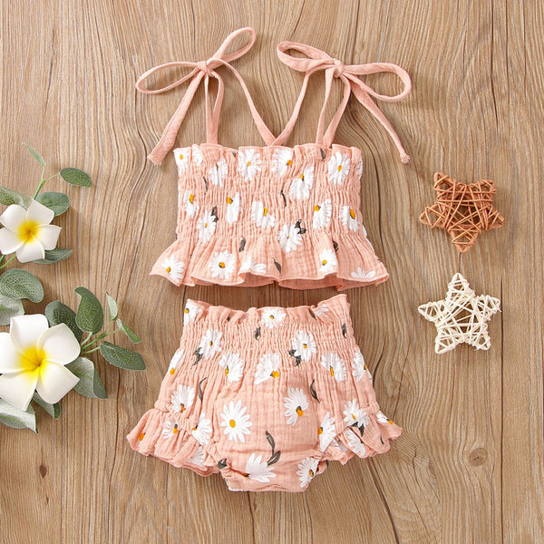 Conjunto de Dos Piezas Niña con Pantalón Suspender Estampado Floral