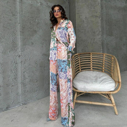 Conjunto Estampado Europeo Americano: Blusa Manga Larga y Pantalón para Mujer - Image 2