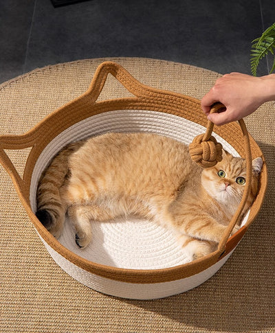 Cama Tejida para Gatos - Nido de Ratán y Lino Transpirable Cuatro Estaciones - Image 11
