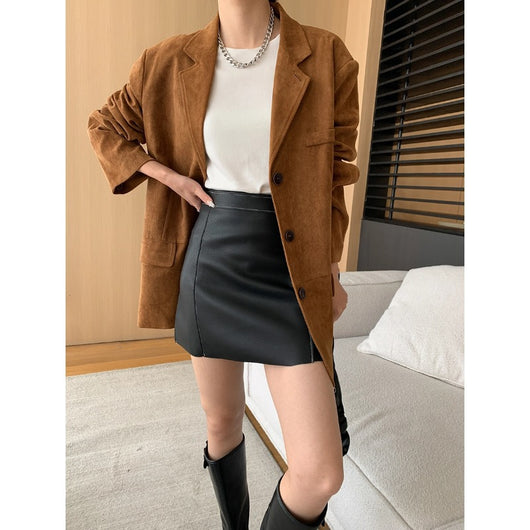 Blazer Suelto Estilo Vintage en Gamuza Sintética - Image 3