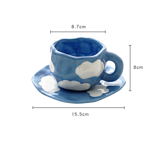 Taza y Platillo de Porcelana Cielo Azul con Nubes Blancas - Image 2