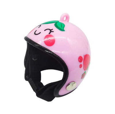 Red pet helmet with a strawberry design, featuring a smiling face, green leaves, and yellow seeds. - Image 21