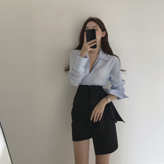 Conjunto de Dos Piezas: Blusa y Falda Talle Alto Evasé Reductora - Image 12