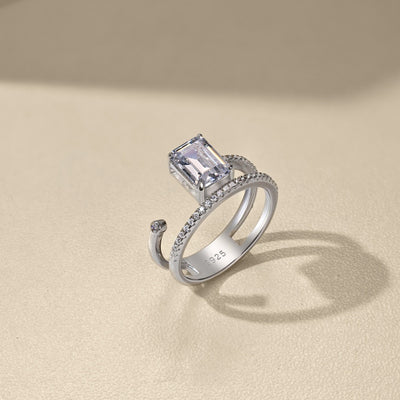 Anillo de Plata 925 con Zirconia Rectangular y Detalles Biselados - Image 16