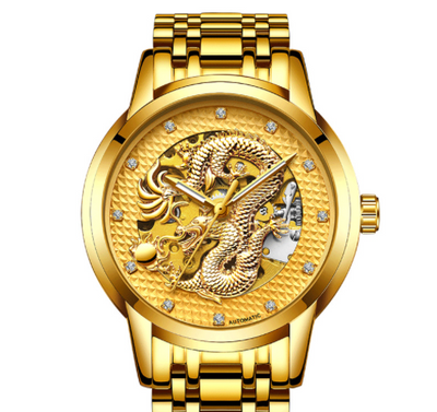 Reloj Empresarial Dragon Dorado Automático Resistente al Agua con Esfera Luminosa - Image 6