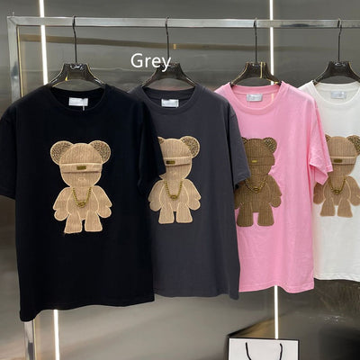 Playera de Algodón con Parche de Oso Bordado - Cuello Redondo Manga Corta - Image 7