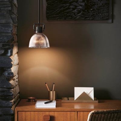 Lámpara Colgante Retro Americana con Vidrio Rayado y Detalles en Cobre - Image 3