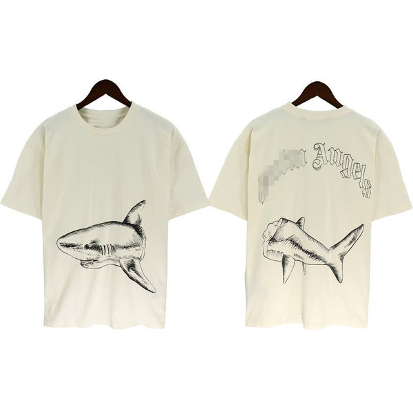 Camiseta Hombre Estampado Tiburón Algodón 100% Corte Holgado Diseño Moderno