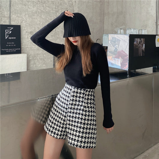 Shorts Cintura Alta Pata Ancha Cuadros Houndstooth
