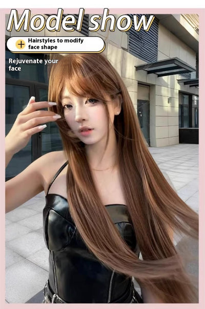 Peluca Larga Castaño Cálido Cabello Liso Efecto Rejuvenecedor - Image 13