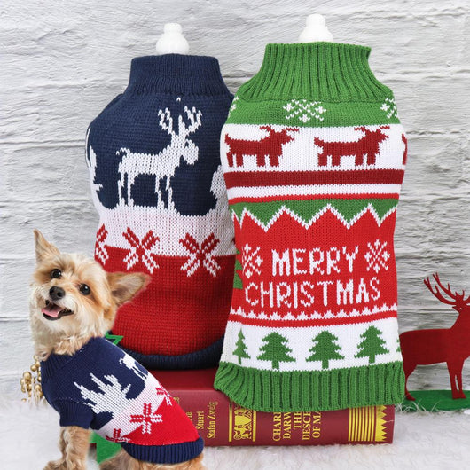 Suéter Navideño para Mascotas con Cuello Alto, Rayas y Copos de Nieve - Image 8