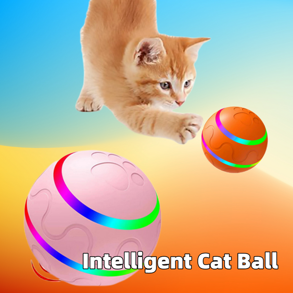 Orange pet wicked ball toy with colorful LED lights and a yellow paw-shaped remote control.