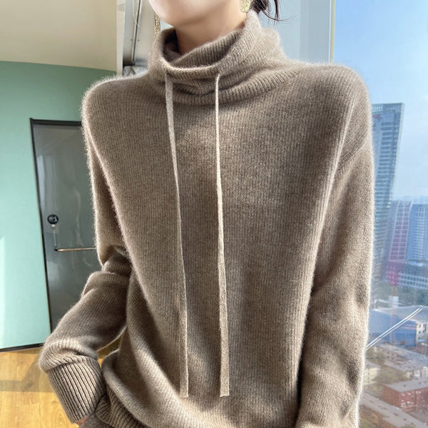 Suéter de Cuello Alto en Cashmira para Otoño e Invierno - Pullover Holgado y Grueso para Mujer