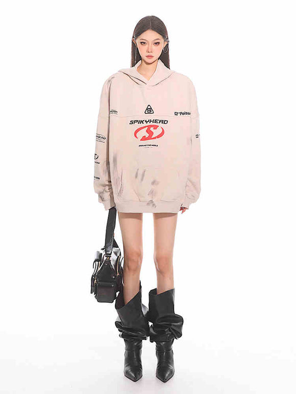 Sudadera Holgada con Capucha y Estampado de Letras