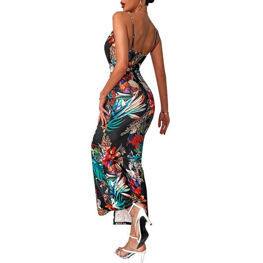 Vestido Suspender Slim Estampado Cuello V Europeo Americano para Mujer - Image 13