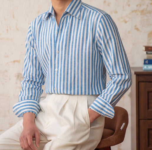Camisa Ejecutiva Slim Fit a Rayas con Cuello de Lino - Image 4