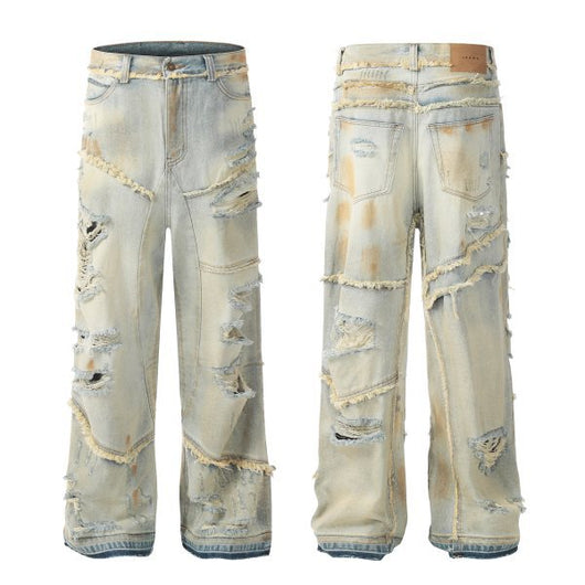 Jeans Cargo Oversize con Agujeros Grandes y Cintas Laterales