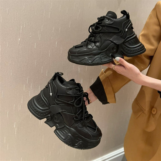 Zapatos Deportivos Casuales para Mujer con Cordones de Cuero y Suela Gruesa Acolchada - Image 3