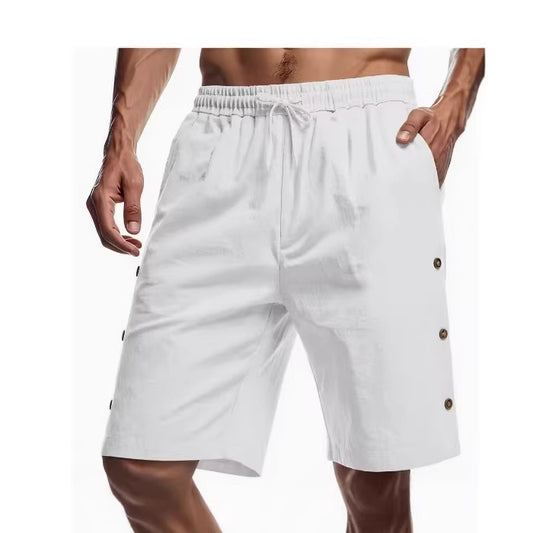 Pantalones Cortos Hombre Estilo Americano Sueltos de Algodón-Lino con Botones - Image 2
