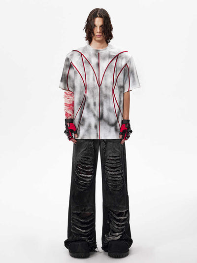 Camiseta Patchwork con Hombreras Acolchadas y Líneas 3D - Image 5