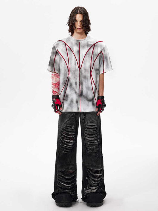 Camiseta Patchwork con Hombreras Acolchadas y Líneas 3D - Image 5