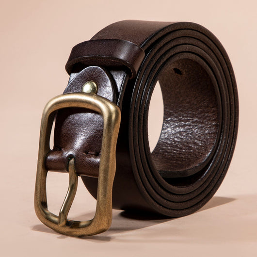 Cinturón de Cuero Genuino para Hombre con Hebilla Retro Latón - Image 8