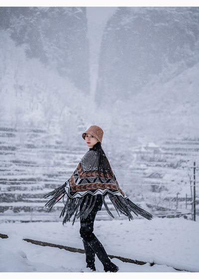 Poncho Étnico de Lana Tejida con Borlas - Abrigo Grueso y Cálido - Image 10