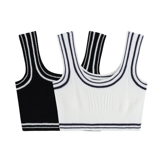 Chaleco Tejido sin Mangas Bicolor Negro y Blanco para Primavera