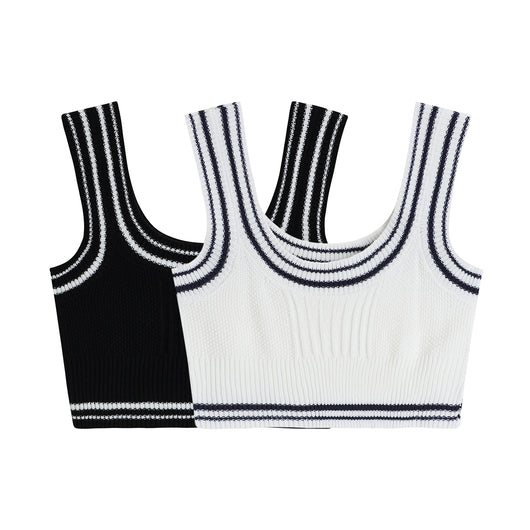 Chaleco Tejido sin Mangas Bicolor Negro y Blanco para Primavera