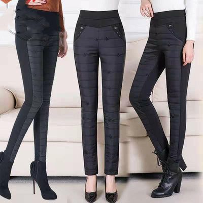 Pantalones de Algodón Acolchado Cintura Alta para Mujer