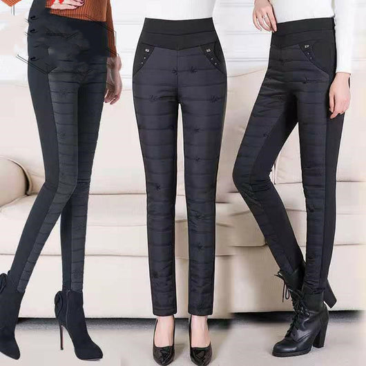 Pantalones de Algodón Acolchado Cintura Alta para Mujer