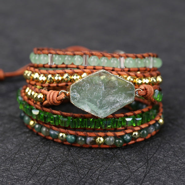 Pulsera Tejida de Piedra Verde Natural Estilo Retro