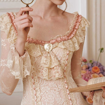 Vestido Largo de Manga Larga con Encaje - Diseño Elegante Estilizador - Image 9