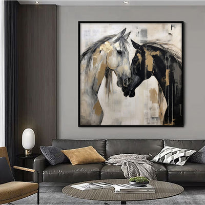 Cuadro Abstracto de Caballos Pintado a Mano - Arte Moderno en Blanco y Negro para Oficina - Image 3