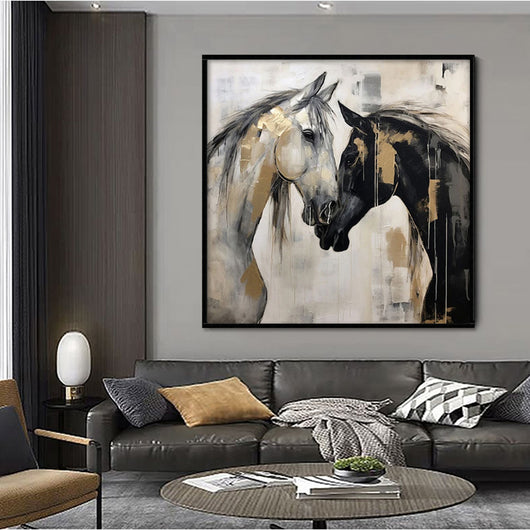 Cuadro Abstracto de Caballos Pintado a Mano - Arte Moderno en Blanco y Negro para Oficina - Image 3