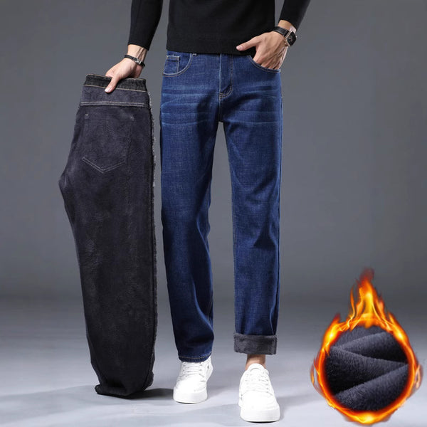 Pantalones Vaqueros Gruesos Forrados en Fleece para Hombre Talla Grande