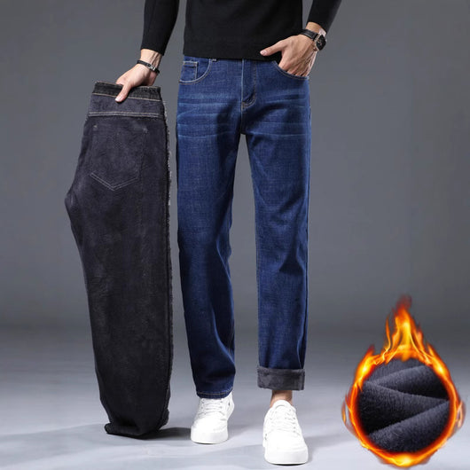 Pantalones Vaqueros Gruesos Forrados en Fleece para Hombre Talla Grande