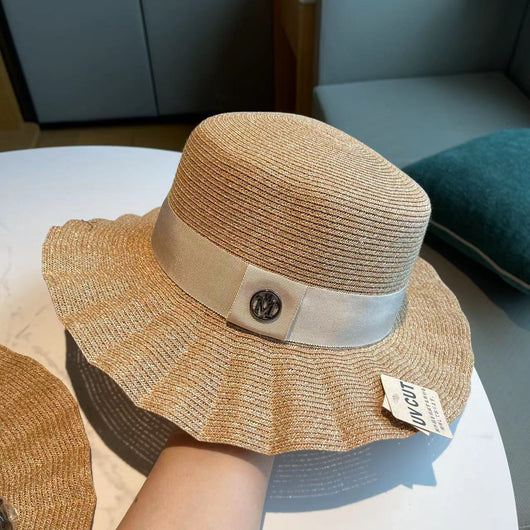 Sombrero de Paja Plegable con Ala Ondulada para Mujer - Image 14