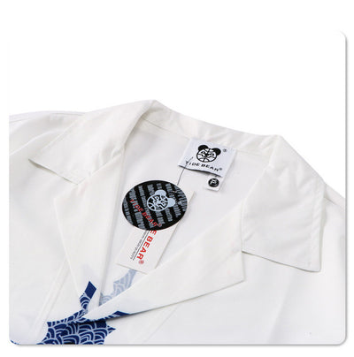 Camisa Suelta Estampada Grúa Azul y Blanco Manga Corta - Image 7