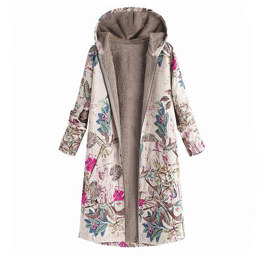 Abrigo Polar Estampado con Capucha y Cierre para Mujer - Image 3