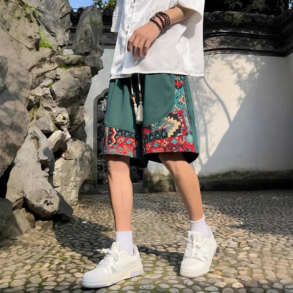 Pantalones Cortos Étnicos Holgados para Hombre