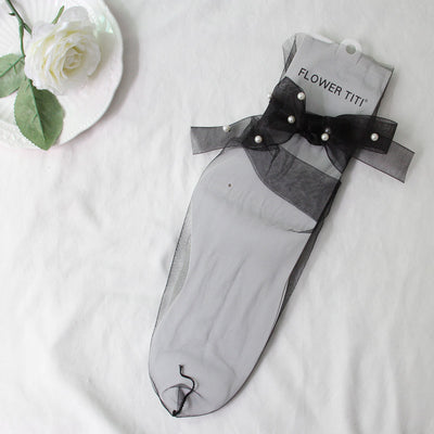 Calcetines de Malla Transparente con Moño y Perlas - Image 15