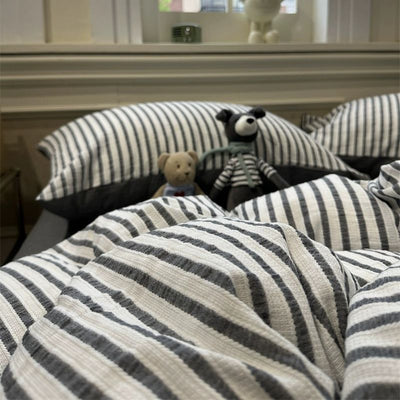 Juego de Cama Acolchado Estilo Coreano a Rayas 4 Piezas - Image 9