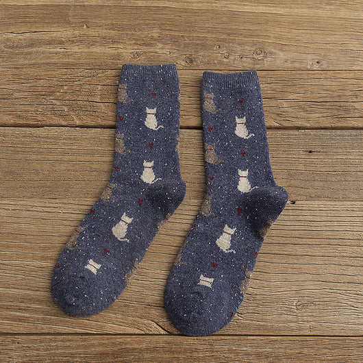 Calcetines Retro de Lana con Diseño de Gatitos Adorables - Image 7