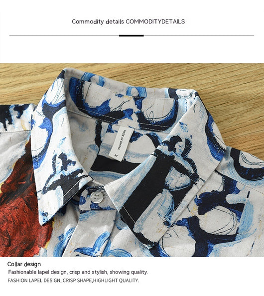 Camisa Estampada de Algodón con Diseño Artístico - Manga Larga Holgada y Casual para Hombre - Image 3