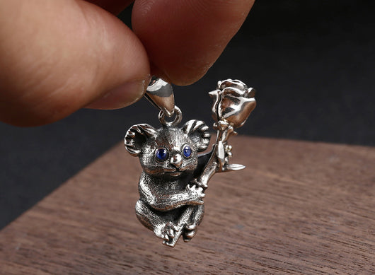 Collar de Plata Esterlina con Diseño de Koala y Flor de Rosa para Hombre y Mujer - Image 7