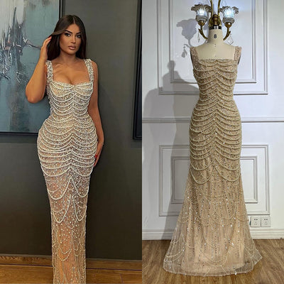 Vestido Sling de Lujo con Perlas - Elegancia Nude Premium - Image 10