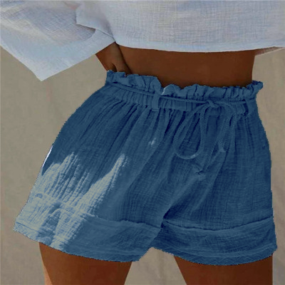 Shorts Boho de Cintura Alta Plisados con Cinturón Elástico en Algodón y Lino - Image 5